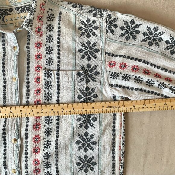 Vintage Woven Boho Stripe Pattern Button Up Collar Shirt Top Granola Grandmacore - Picture 11 of 16